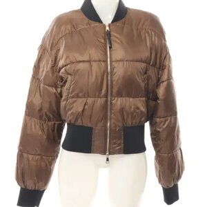 MASSIMO DUTTI Cropped Quilted Bomber Jacket In Khaki Brown Size M